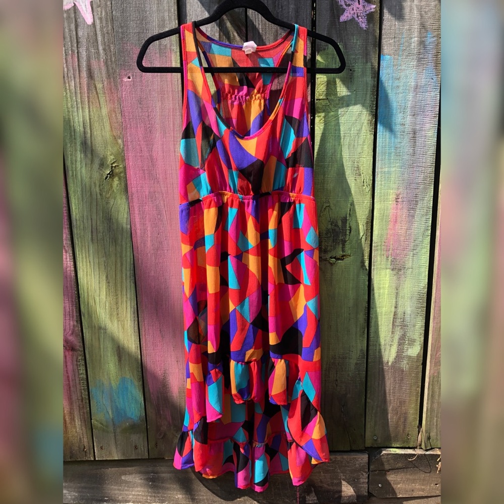 Target Sheer Multi Color Hi Low Racerback Dress